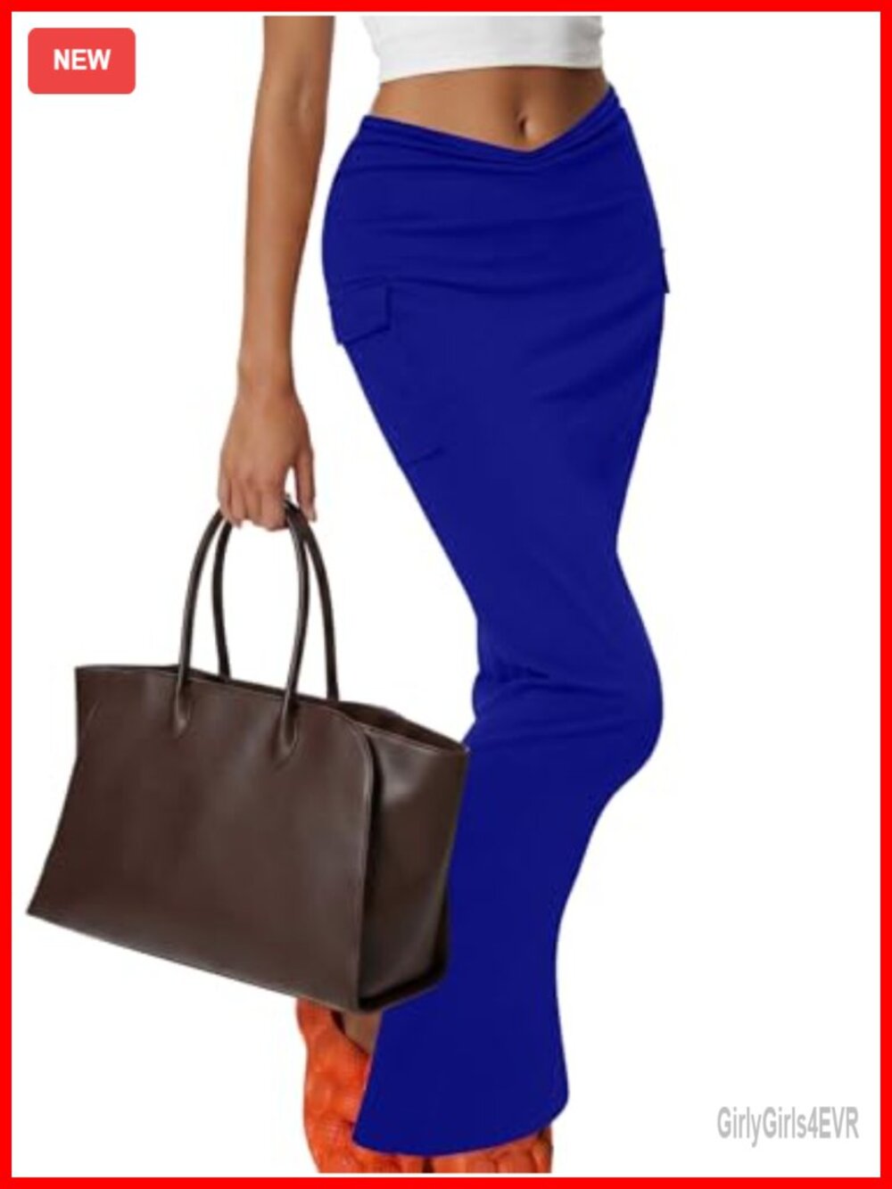 High Waisted Bodycon Maxi Pencil Skirt Ruched Side Split Flap Pockets